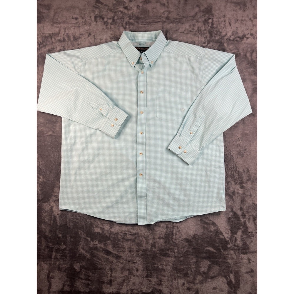 Ariat Pro Series Shirt Mens XXL Green/White Plaid Long Sleeve Button Down